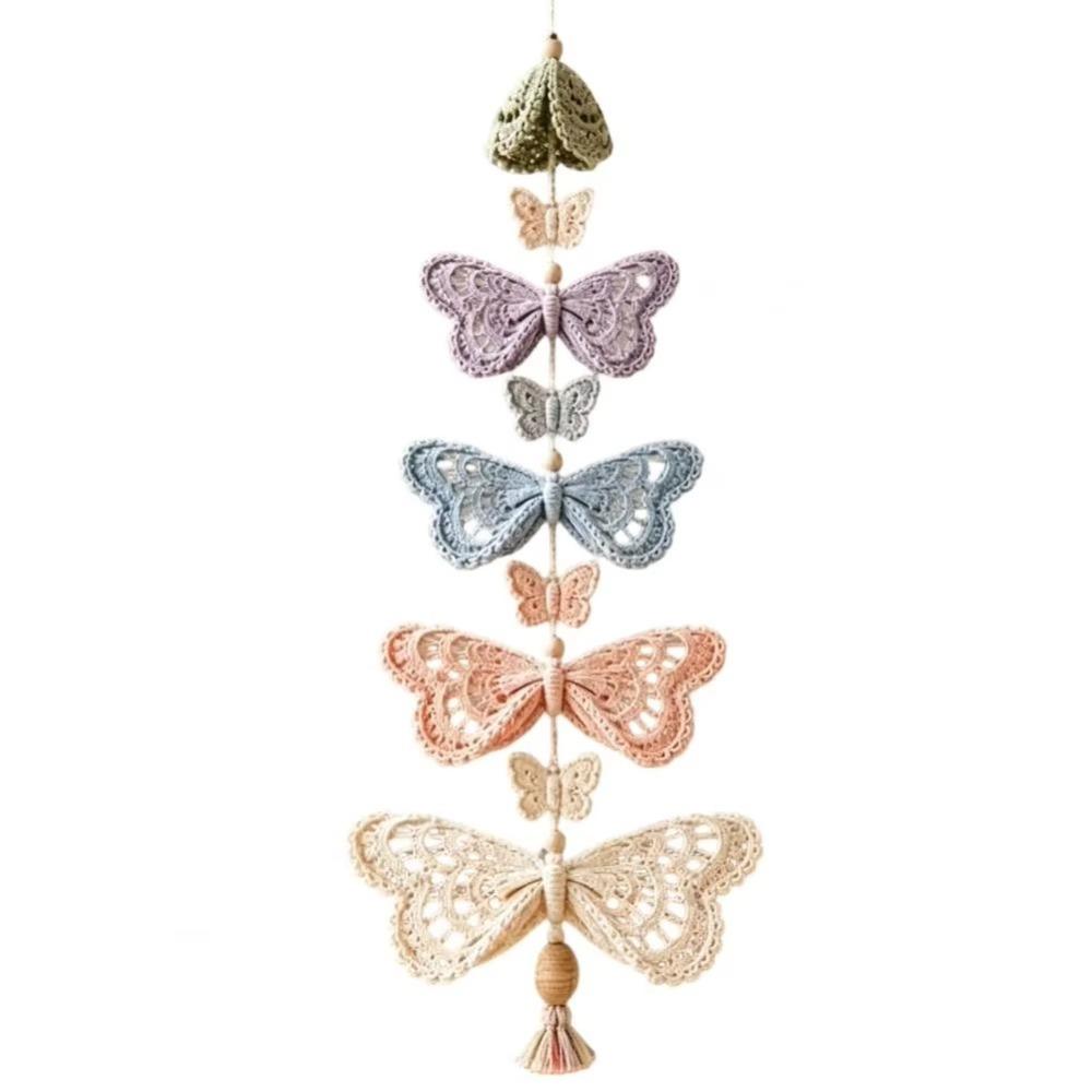 Immersive Crafting Butterfly Cascade Crochet Kit Hand‑Woven Yarn Craft Animal Theme Wall Pendant Lace Pattern Handmade