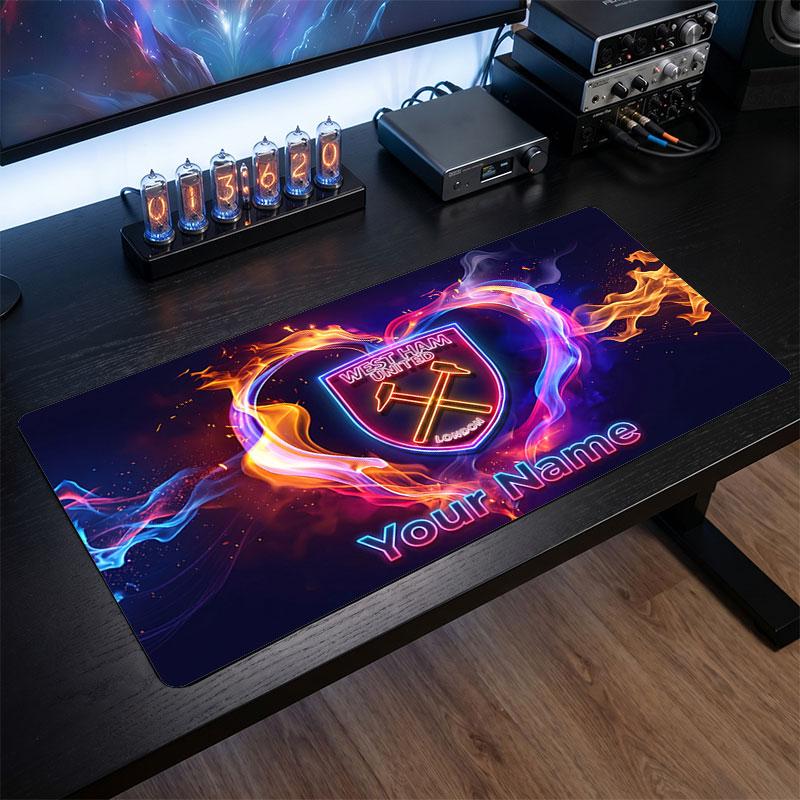 West Ham United football Custom Large Mouse Pad, Personalized Name Text Print, Football Logo Non‑Slip Desk Mat Gaming Gift