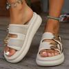 Fashion Women's Slippers Soft Sole Middle Heel Slippers 2024 New Summer New Belt Buckle Casual Comfort Open Toe Fashion Women's Slippers