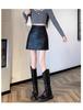 Women's High-Waist Black PU Leather A-Line Skirt – Autumn/Winter 2023, Korean Style, Slim Fit, Anti-Exposure, Short Length