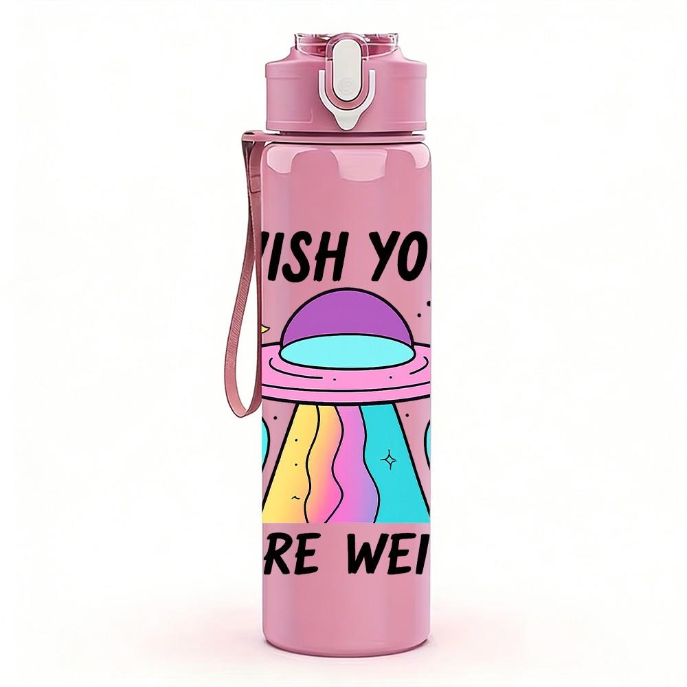 1PC Alien UFO Wish You Weird 750ml Color Plastic Sports Water Bottle Leakproof Flip Straw Lid Suitable for Sports Office Home Use
