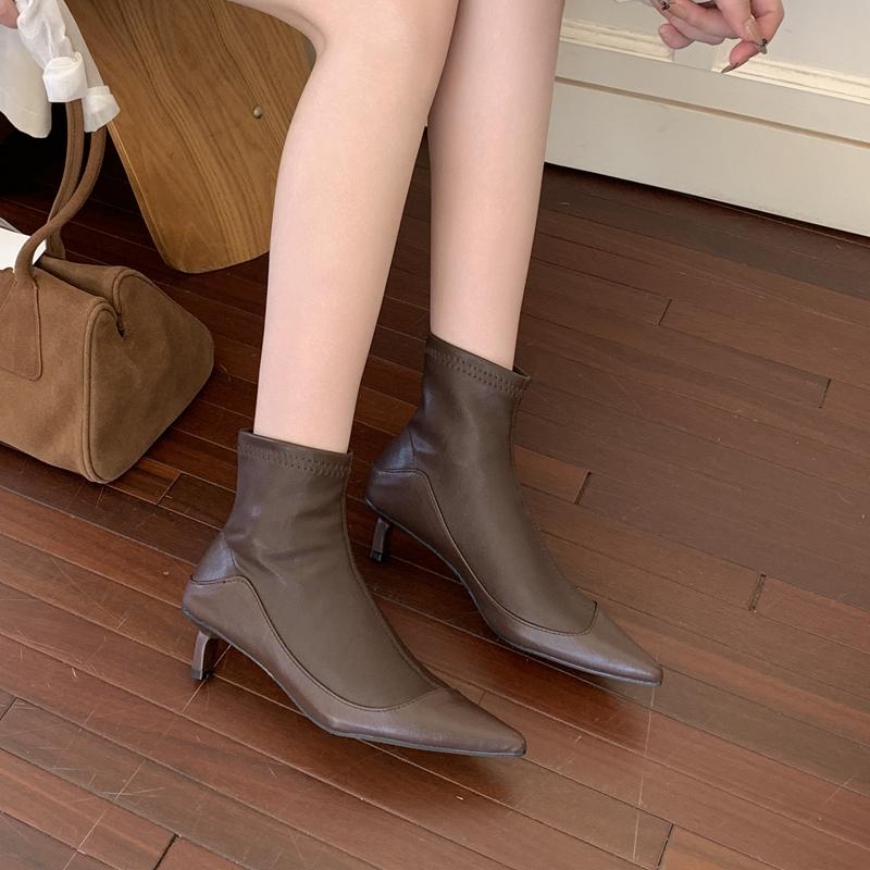 Fashion SUOJIALUN 2025 New Brand Women Ankle Boots Fashion Pointed Toe Slip On Ladies Elegant Short Boots Shoes Thin Low Heel Dress Pump