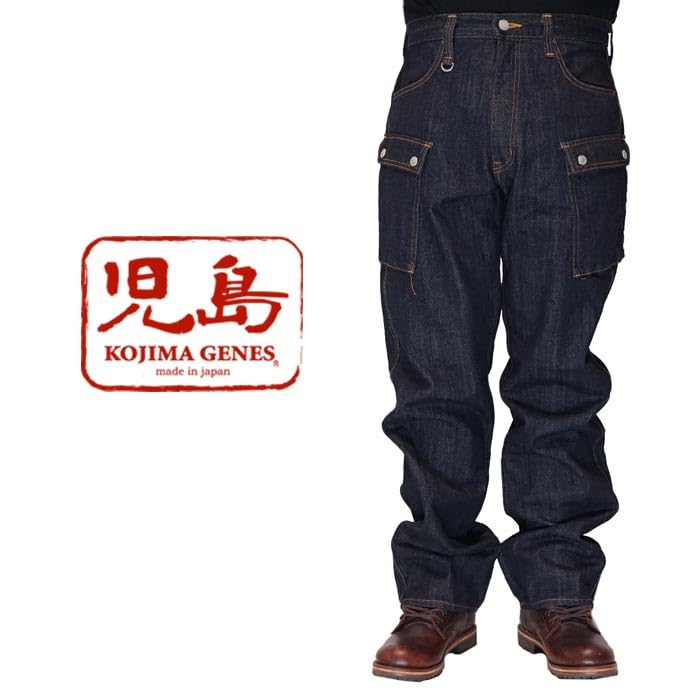 Kojima Jeans 13oz Wide Denim Cargo Made in One Men's Pants, Japan, Wash, RNB-1127W-Indigo-34