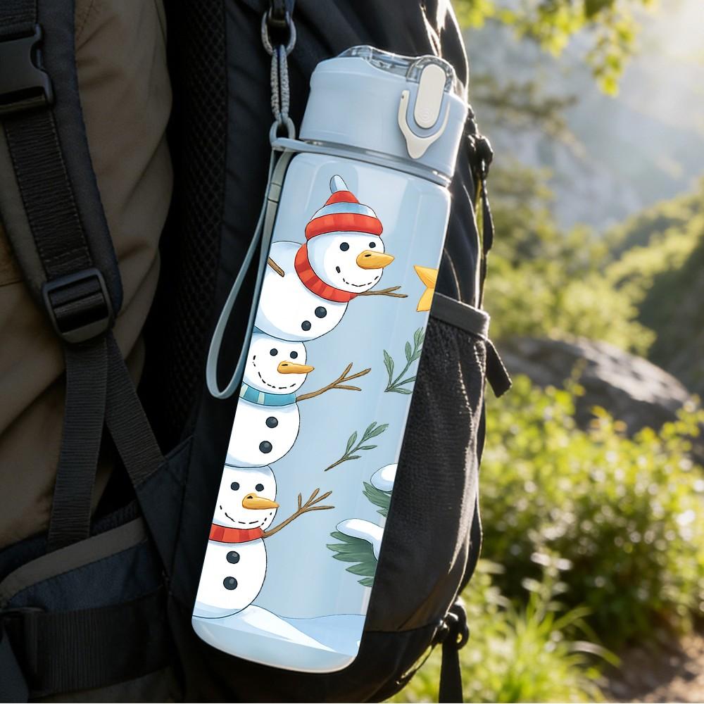 1PC Snowman Pine Winter Scene 750ml Color Plastic Sports Water Bottle Leakproof Flip Straw Lid Suitable for Sports Office Home Use