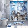 4Pcs Shower Curtain Set with Non-Slip Bath Mat, Toilet Lid Cover, Contour Rug & 12 Hooks, Bathroom Decor