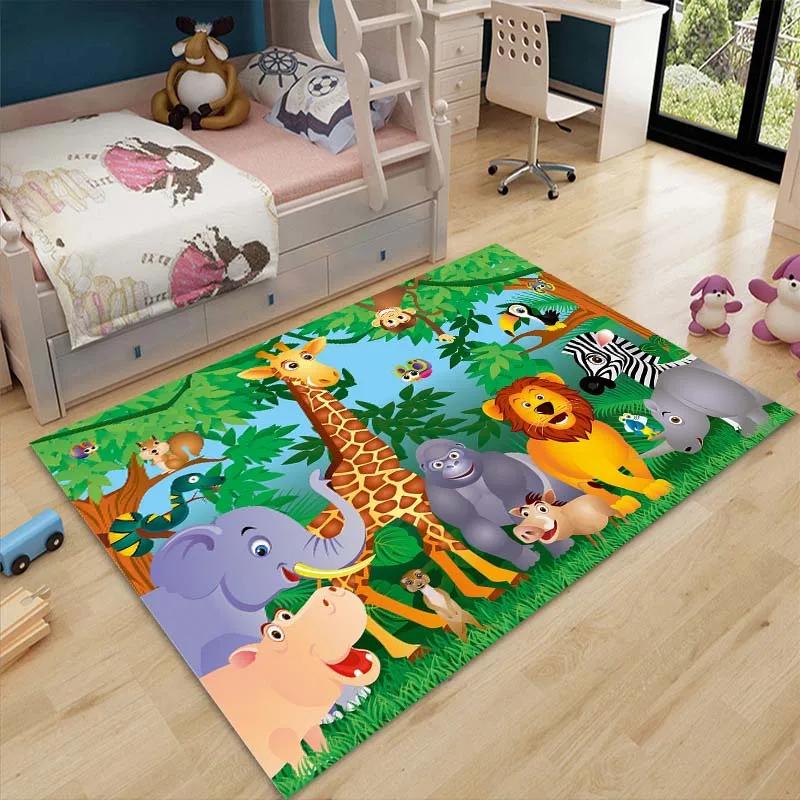 3D Cartoon Zoo Tiere Baby Krabbelmatte Teppich für Kinderzimmer Dekoration Kinderbereich Bodenmatte Bequemer Rutschfester Teppich Schnelle Lieferung