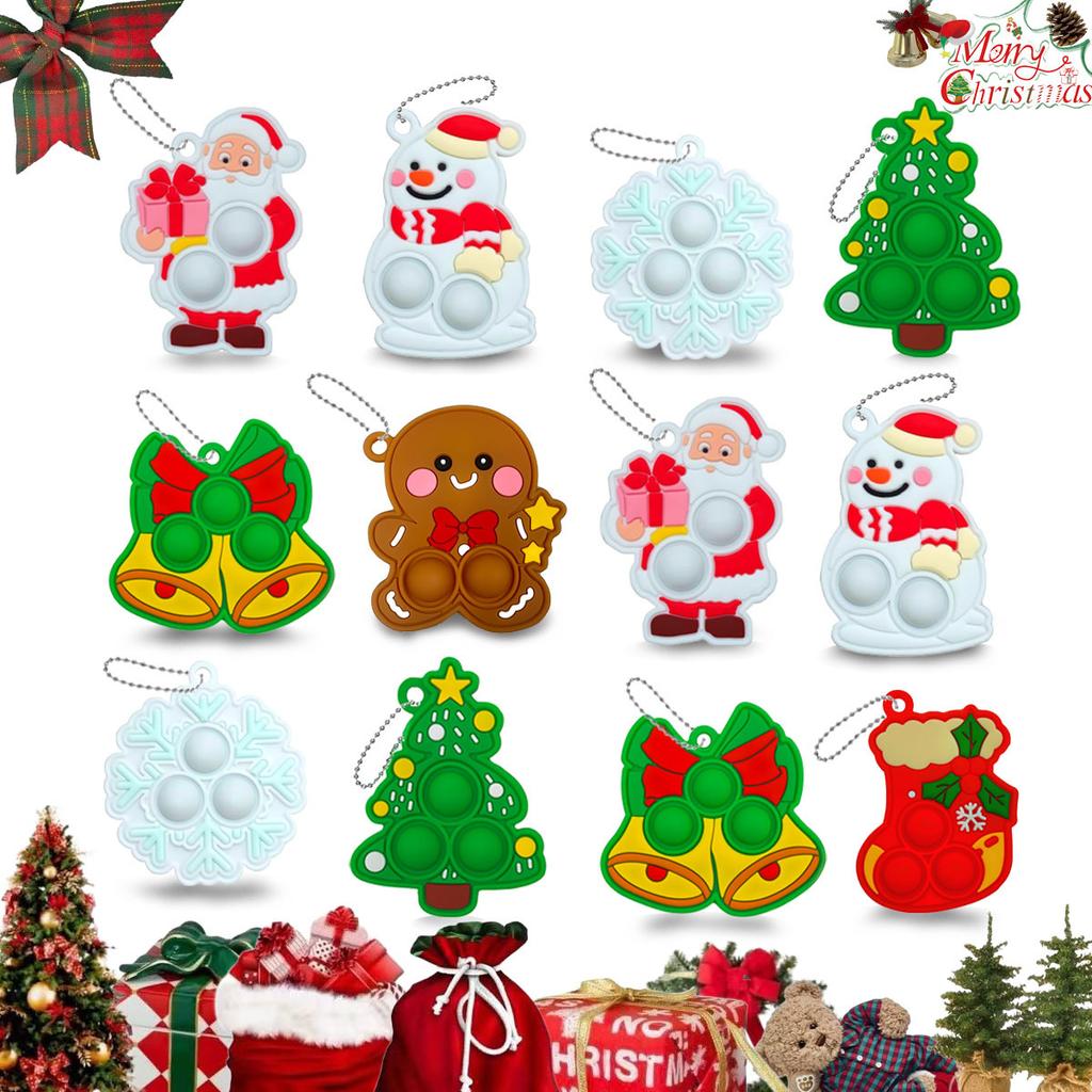 5-30PCS Christmas Push Bubble Keychain Fidget Toys Christmas Bell, Snowman, Santa Sensory Toys Fidget Keychain Christmas Gifts