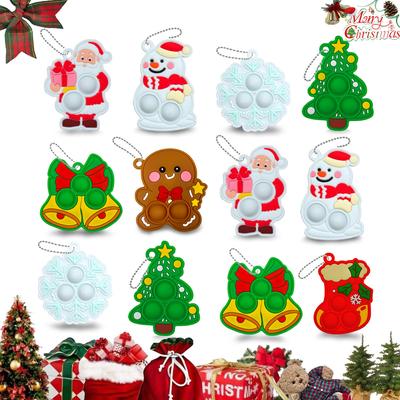 5-30PCS Christmas Push Bubble Keychain Fidget Toys Christmas Bell, Snowman, Santa Sensory Toys Fidget Keychain Christmas Gifts