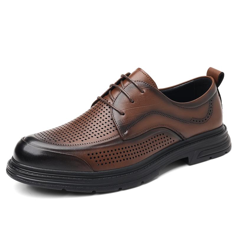 

Fashion Punching Leather Men s Business Shoes Handmade New Male Oxfords Footwear Classic Men Shoes for Wedding Lace-Up Dress Men s Shoes 44 коричневый
