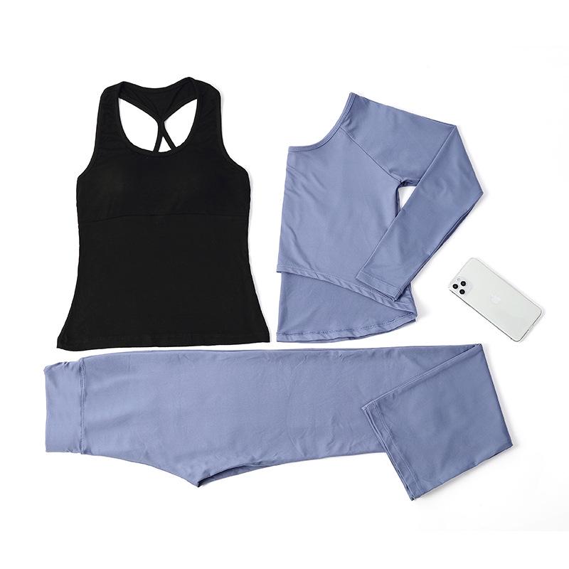 Women's Korean-Style Slimming Yoga Set with Chest Pads - Nude-Feel Double-Sided Brushed Medium-Long Sleeves