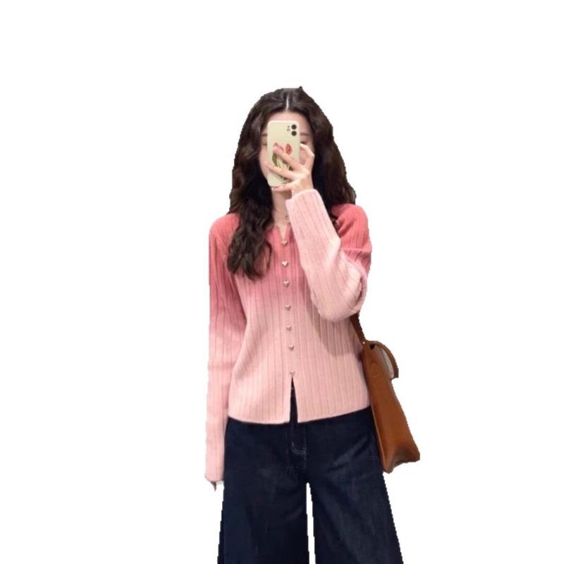 Pink High-end Knitted Sweater for Women Early Autumn New Korean Style Top with Chic Design
