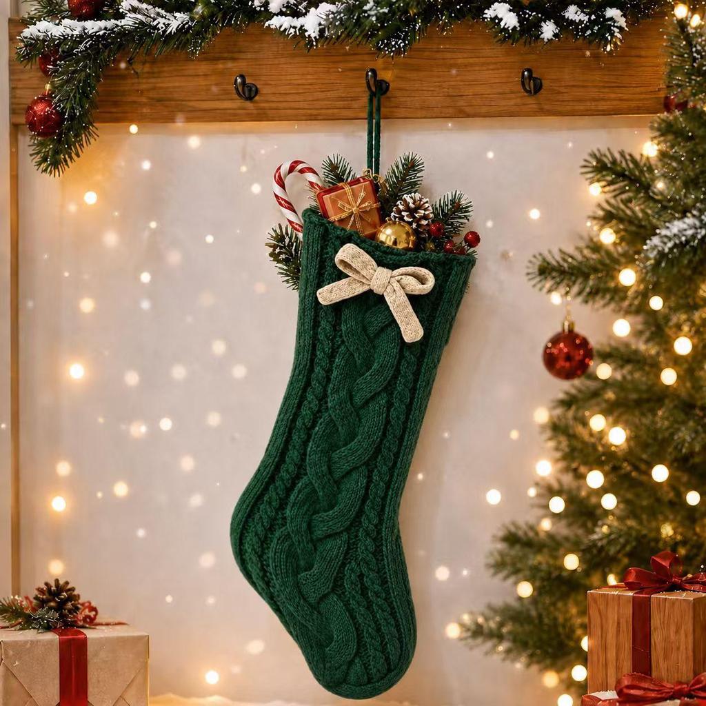 Large Twisted Cable Knit Christmas Stocking Gift Bag Decoration