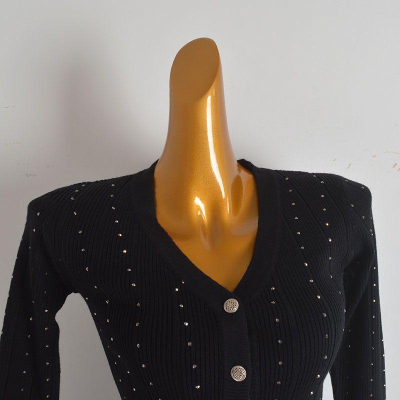 Stylish Heavy Industry Shiny Hot Drilling Knitting Cardigan Women's Clothes Fall/Winter Slim Slimming Skirt Fashion Two-Piece Suit