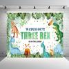 2D Flat Watercolor Jungle Dinosaur Backdrop for Boy's Third Birthday Decoration