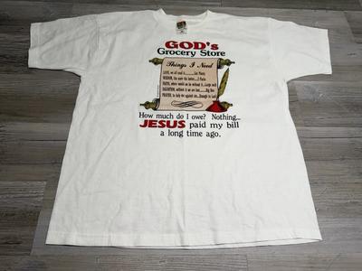 Vintage Jesus Christlich Lustiges T-Shirt Gottes Lebensmittelgeschäft Liebe Glaube Herren Gr. XL