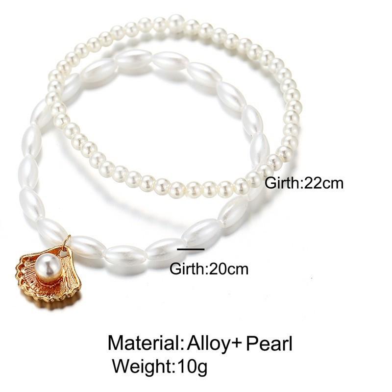 Retro Faux Pearl Shell Pendant Double Layer Anklet for Women - Summer Beach Style Foot Jewelry