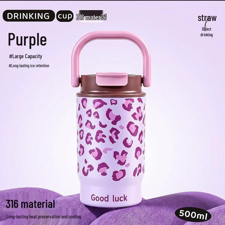 Large Capacity 316 Stainless Steel Insulated Cup with Straw and Portable Handle