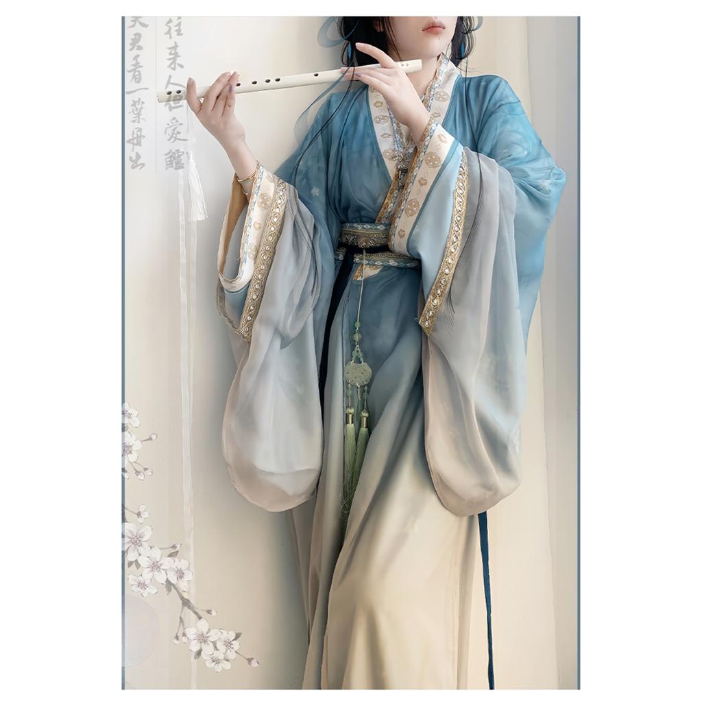 Chinese Wei And Jin Dynasty Style Hanfu For Women Cross-collar Print Daily Improved Suit