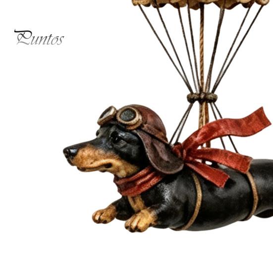 Unique Holiday Gift for Dog Owners Flying Dachshund Hot Air Balloon Hanging Ornament, Vintage Resin Wall Hanger, Retro Decoration Whimsical