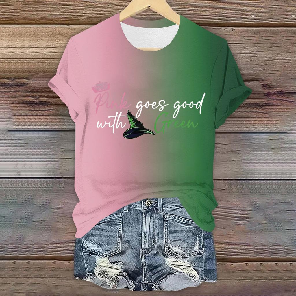 Damen Casual Bedrucktes T-Shirt Rundhals Pullover Kurzarm Top