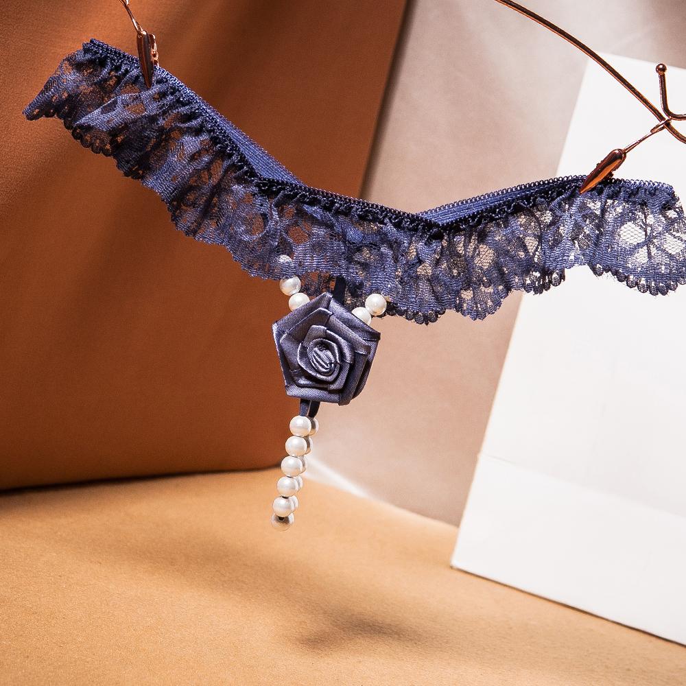 Sexy kvinner Blonderundertøy Dameundertøy Skrittløse truser Perler Perler G-strenger for kvinner Thongs Åpent skritt Sextruse Blomstert gjennomsiktig truser