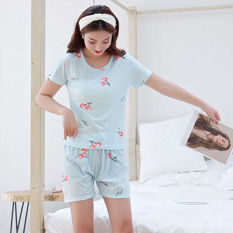 Clearance can be worn outside summer thin pajamas women's short-sleeved shorts round neck simple casual style loungewear set