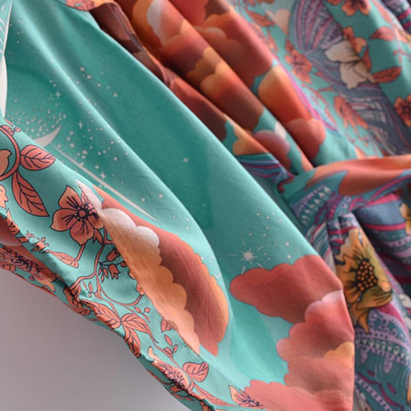 Dámská dovolená plážový styl ležérní domácí topy na spaní letní móda retro potisk vysoce kvalitní lehká luxusní volná kimonová bunda