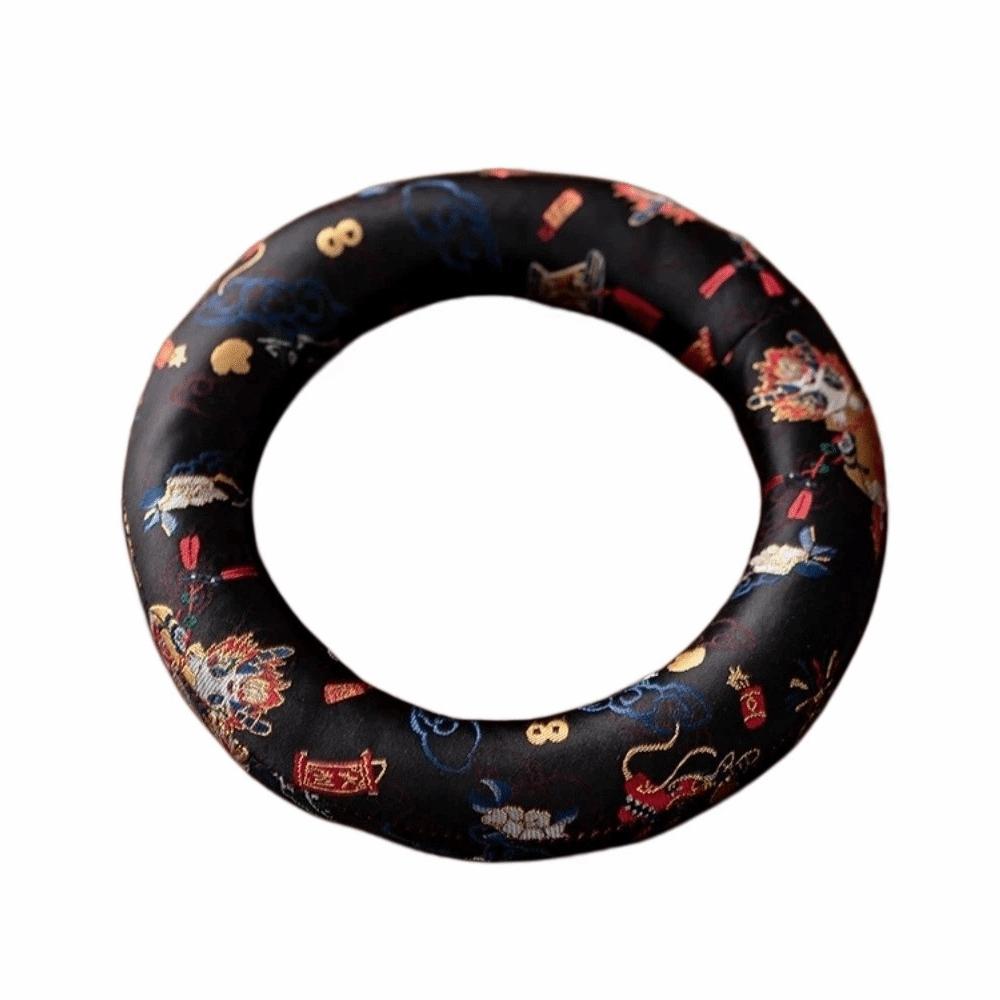 Donut Shape Dragon Design Singing Bowl Mat Nepalese Wooden Fish Coaster Sound Copper Out Mat Yoga