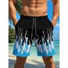 Men's New Sporty Fashion Blue and White Flame Pattern Print Wrinkle-free Shorts