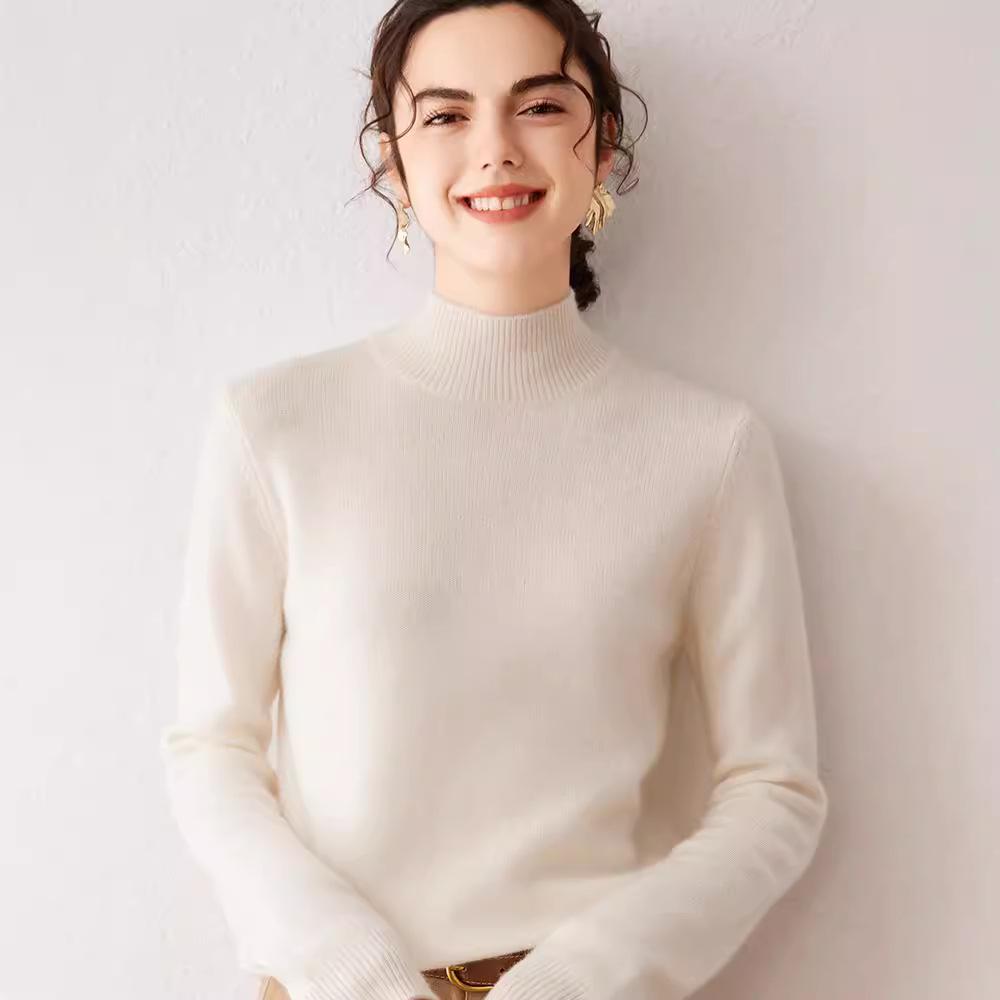 Women's Cashmere Knit Long Sleeve Base Layer Top - Warm, Loose, and Versatile for Autumn/Winter