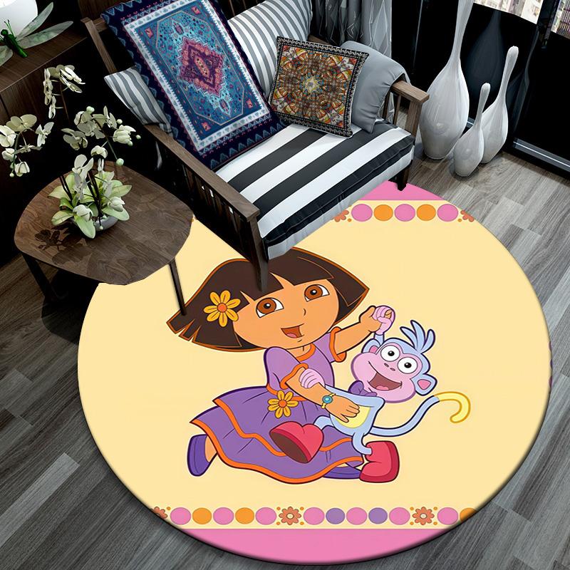 Dora the Explorer2 Round Area Rug,Carpet Rug for Living Room Bedroom Sofa Playroom Decor,Non-slip Floor Mat