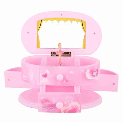 Heart Shape Dancing Ballerina Music Box Jewelry Box Storage Case with Mirror for Girls(Pink)