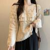 Women S French Style Lace Spliced Knit Cardigan Loose Fit Outerwear