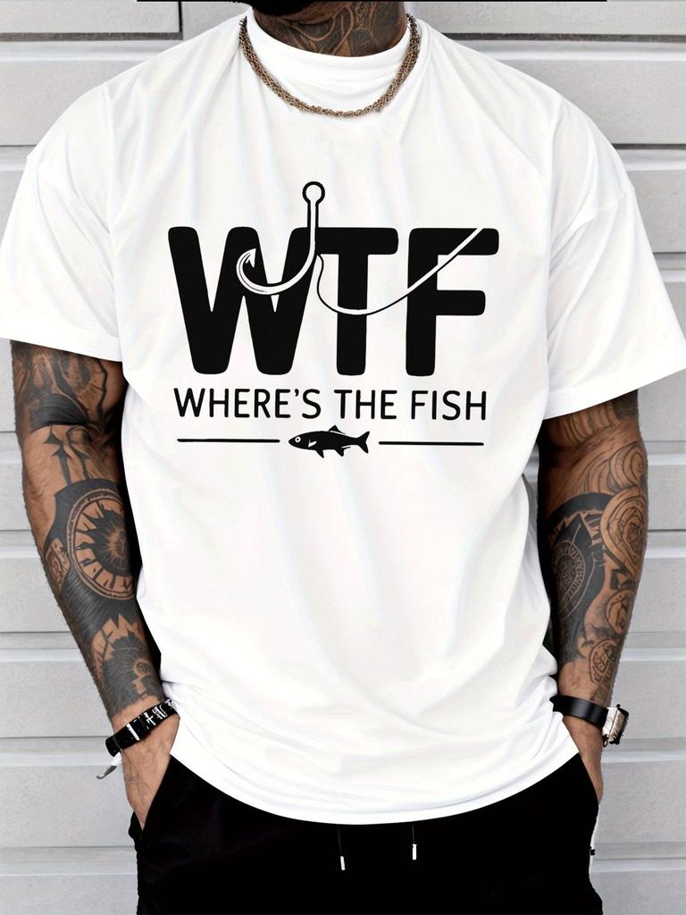 Unisex Crew Neck Tee FisherUnisex Hook Fish Funny Text Graphic Loose Short Sleeve Outdoor Summer Casual Top For Young Male Angler Fans