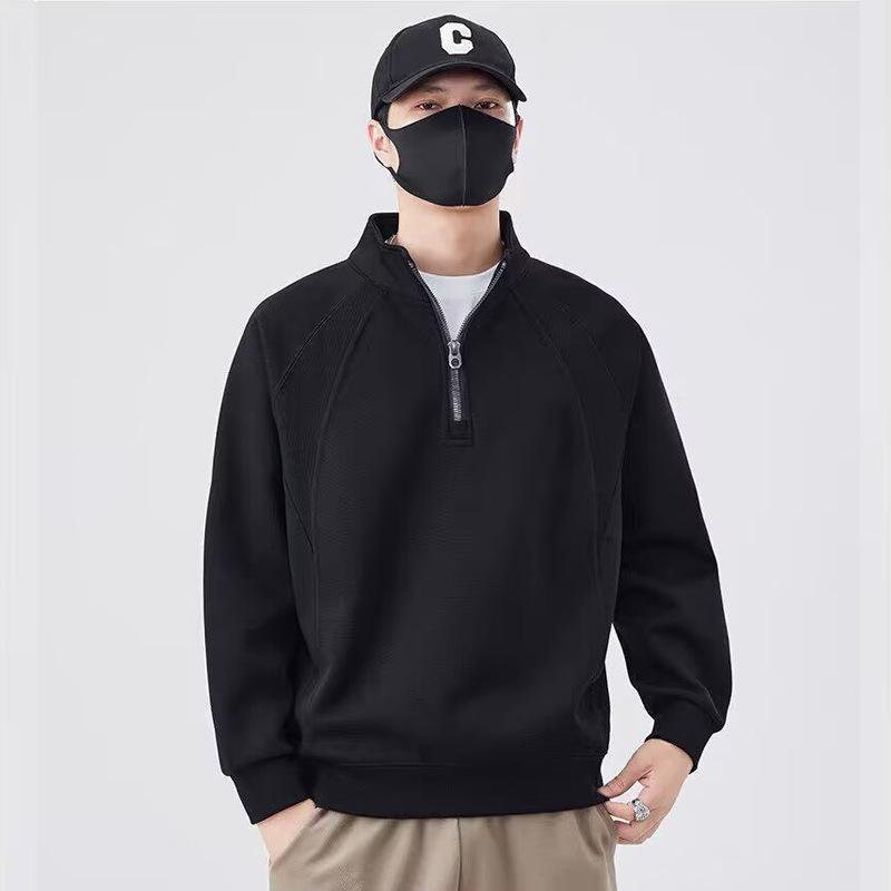 Men's Trendy American Retro Half-Zip Stand Collar Hoodie - Loose Fit, Casual Spring/Autumn Sportswear.