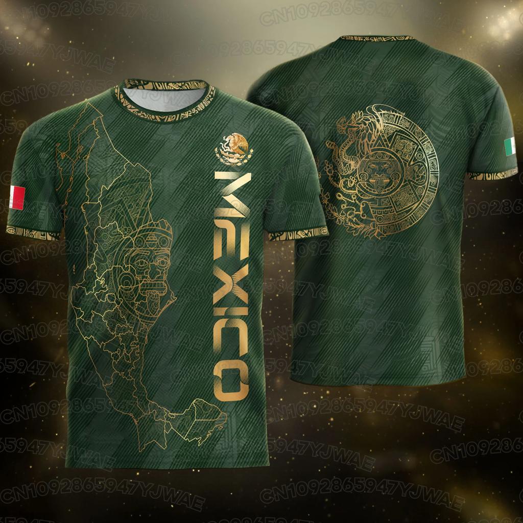 2026 Mexico National Flag Print Men's Women's Short Sleeve T-shirt Print Tees Outdoor Football Jersey Sports Casual Tops