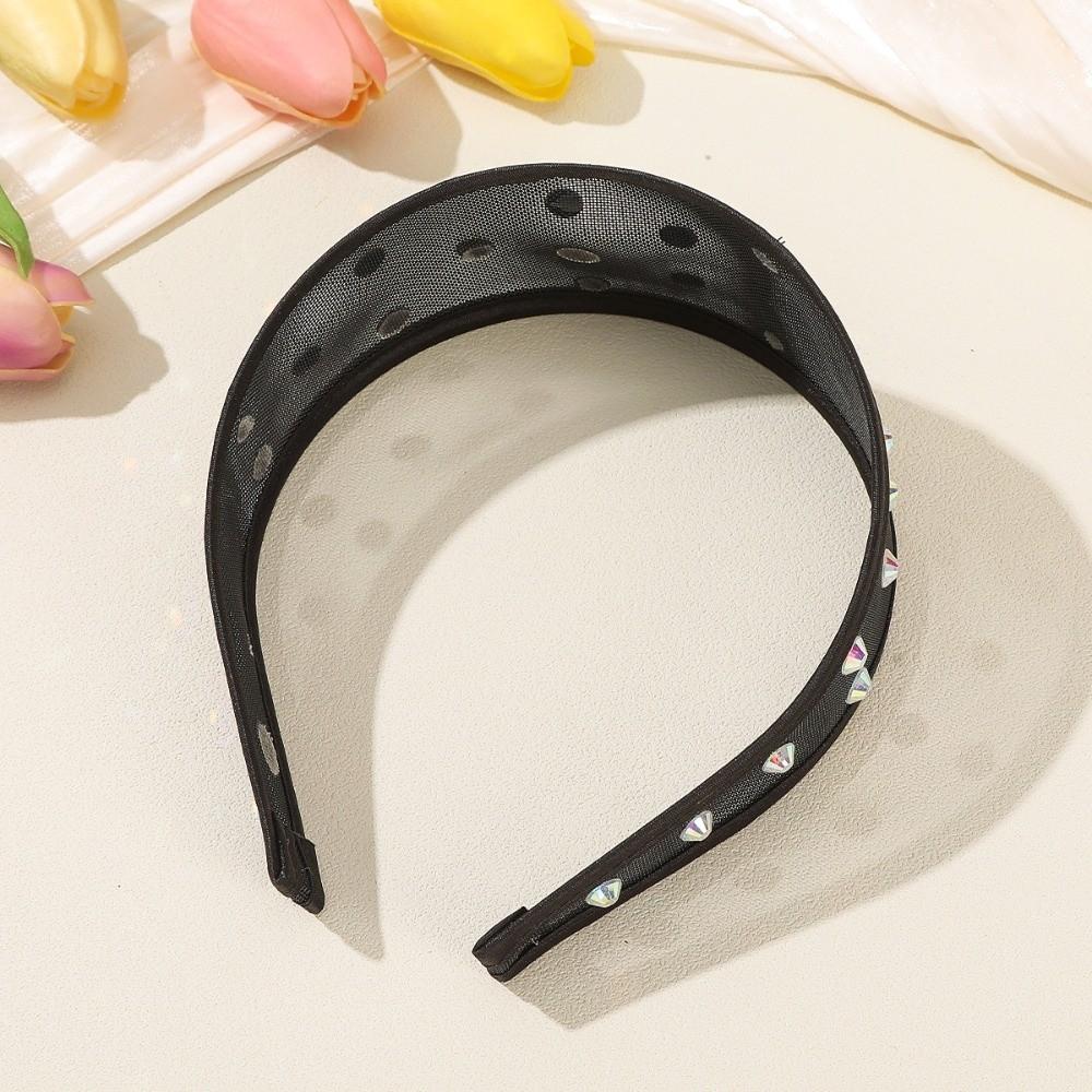 Headwear Mesh Pearls Headband Beads Creative Rhinestone Wide Hair Hoop Solid Color Waterproof Black White Hairband for Gifts