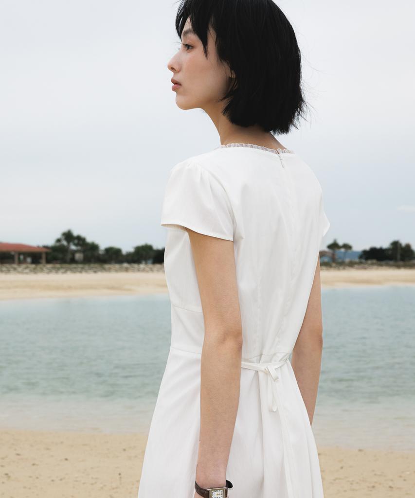 DEHEVE V-Neck Flare Dress [Ivory]