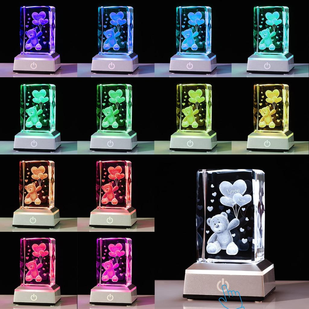 Popular Birthday Gift for Women, Mothers, Wives, and Girlfriends [Authentic] K9 Crystal Bear with LED Light Base and USB Charging