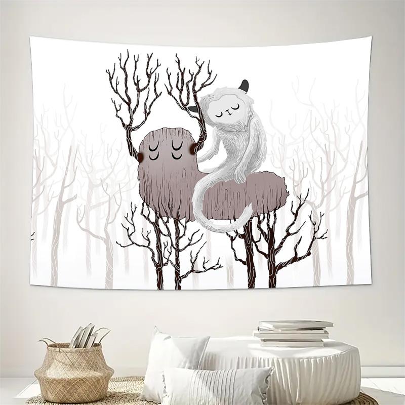 Fantasy Wald Wandteppich Natur Bäume Wolf Mystischer Wald Heimdeko Raum Ästhetik Gotische Kunst Wandteppich Schlafzimmer D