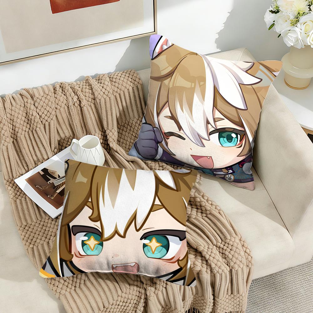 Gorou Cute Genshin Impact Cushion Cover Silky Short Plush Invisible Zipper Dustproof Sofa Pillow Case For Home Decor