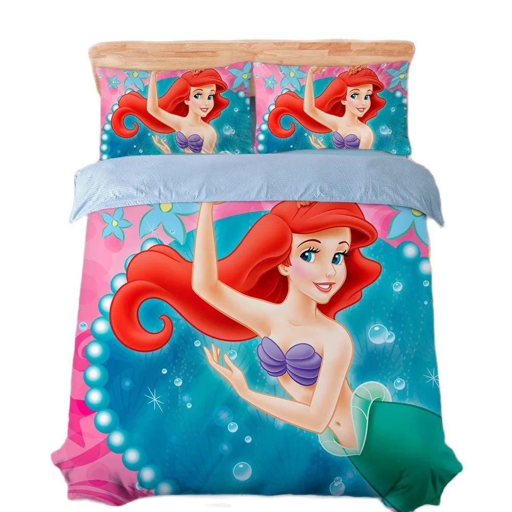 Arielle Bettwäsche Set Cartoon 3D Gedruckt Prinzessin Ariel Bettbezug Kissenbezüge Bettdeckenbezug