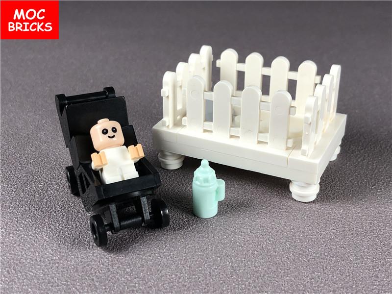 Set  MOC Bricks DIY Cradle Set Small Baby carriage crib figure Educational building Blocks toys for KIDS Dolls Xmas Gifts