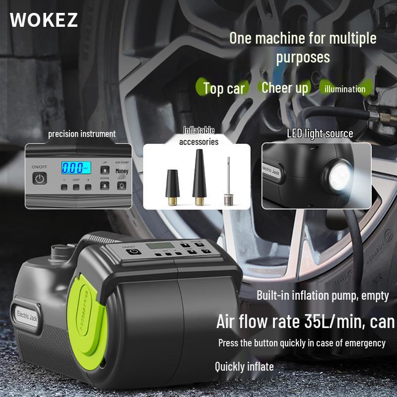 WOKEZ 12V Hydraulic Electric Jack with Inflatable Pump for Small Cars & Off-Road Rescue
