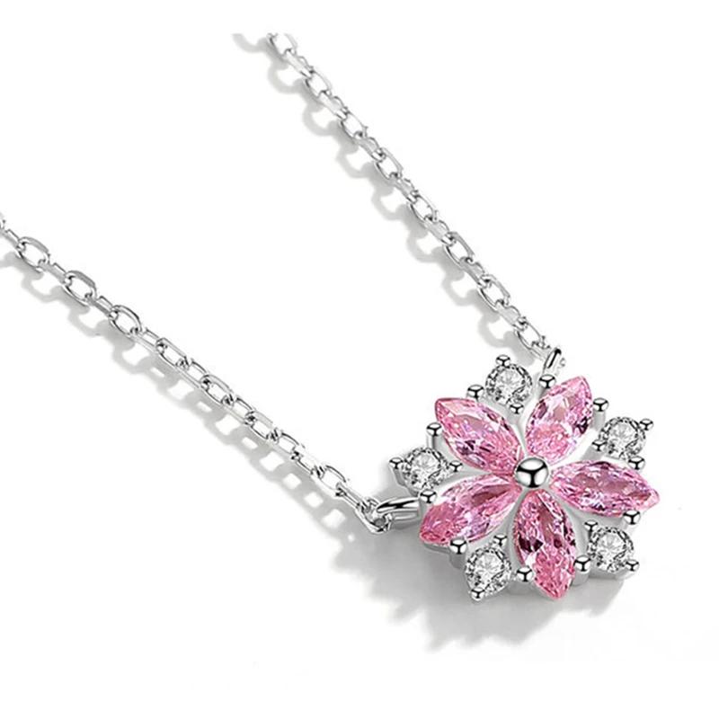 Korean Fashion Pink Quartz Silver 925 Jewelry Necklace for Women Luxury Pendant Necklaces Wedding Party Birthday Gifts