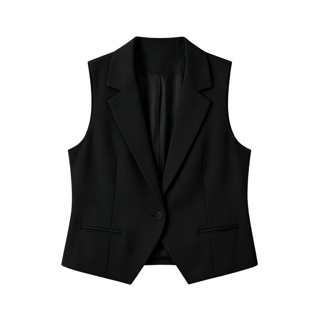 Women's Casual Business Vest - Sleeveless with Notched Collar and Front Button Open for Wear