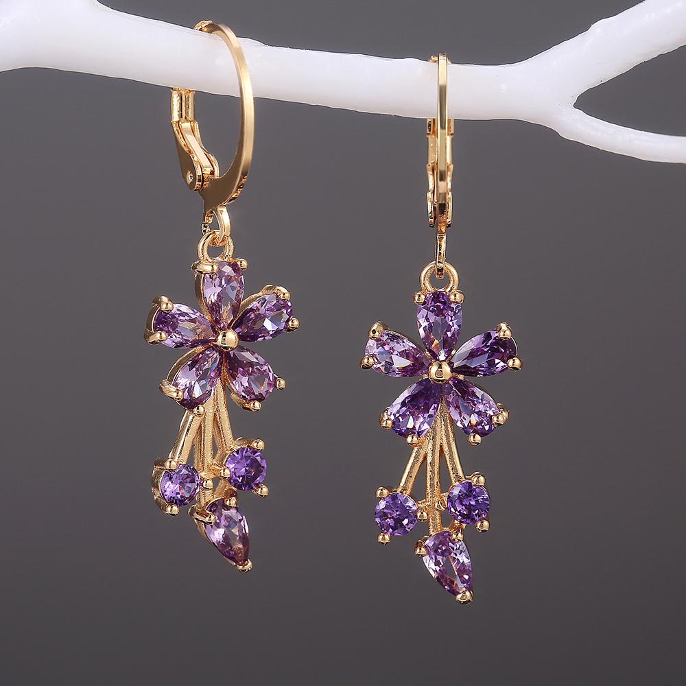 Delicate Flower Shape Women Drop Earring Bright Color Wedding Ceremony Earrings Fancy Girl Gift Fashion Jewelry Wholesale