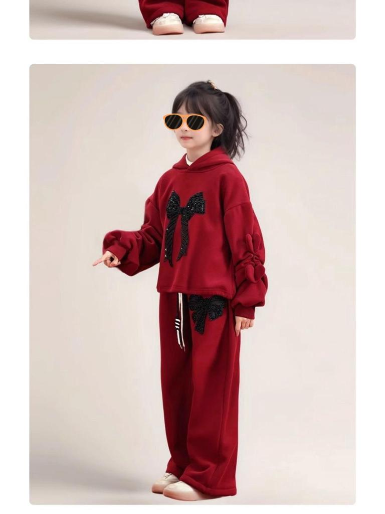 Mädchen lässiger Streetstyle Plus Samt Zweiteiler Set - Herbst/Winter Warmes Outfit