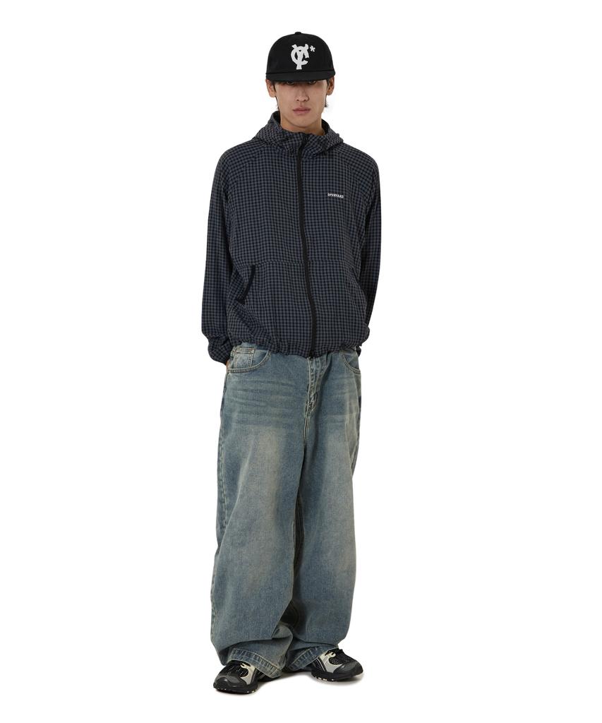 Openyard(Oy) Check Hooded Windbreaker - Black