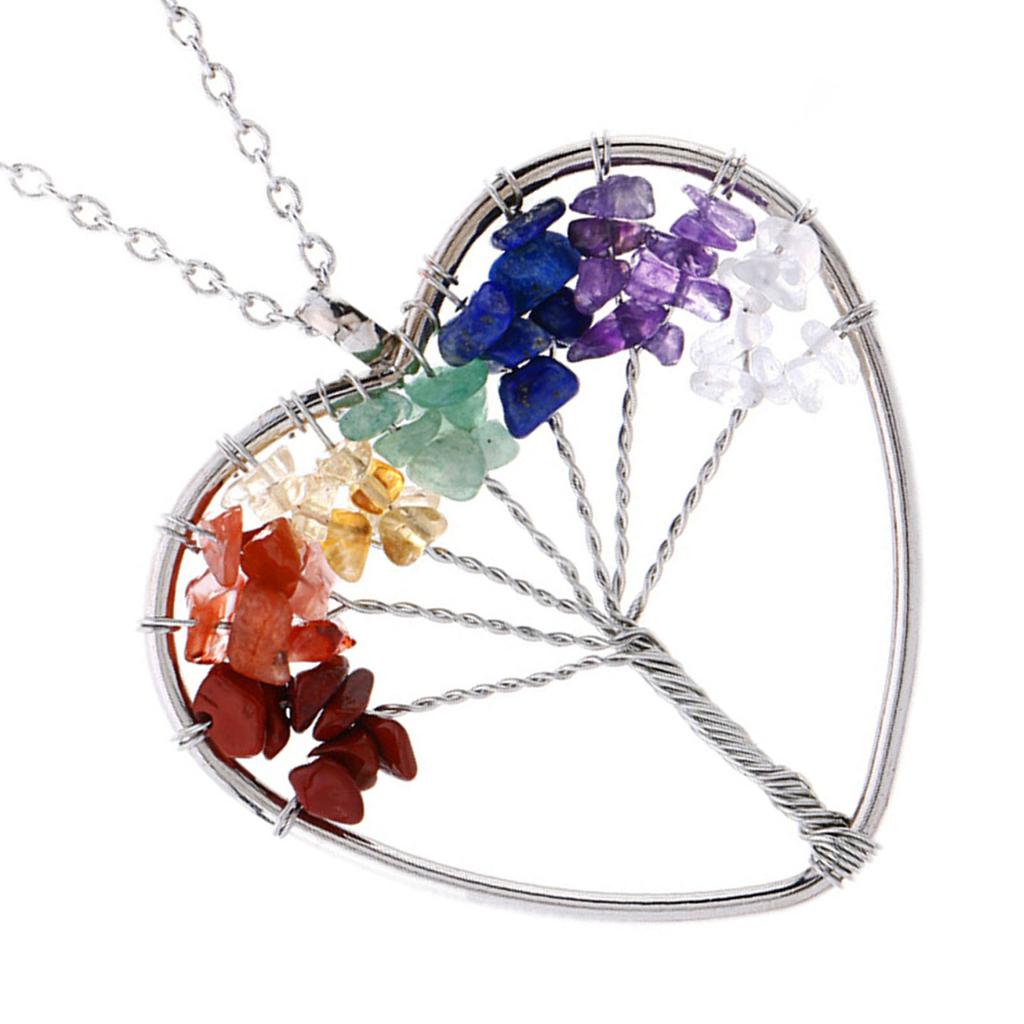 Life Tree Necklace 7 Complete Chakra Chain Gravel Zinc Alloy Peach Heart Women Accessories